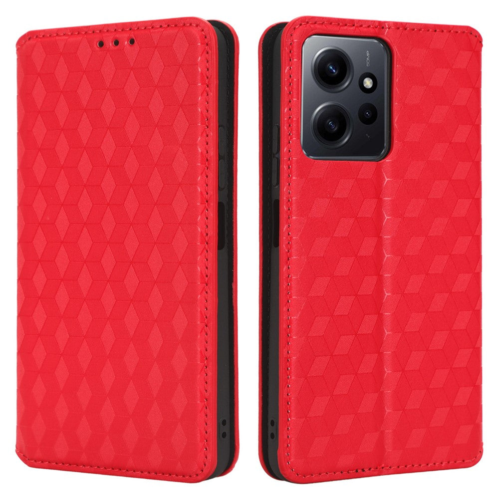 For Xiaomi Redmi Note 12 4G Stand Phone Cover Wallet Rhombus Pattern Imprinted PU Leather Case