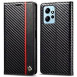 LC.IMEEKE Läderfodral för Xiaomi Redmi Note 12 4G, Kolfiberstruktur, Plånboksfodral, Stativ