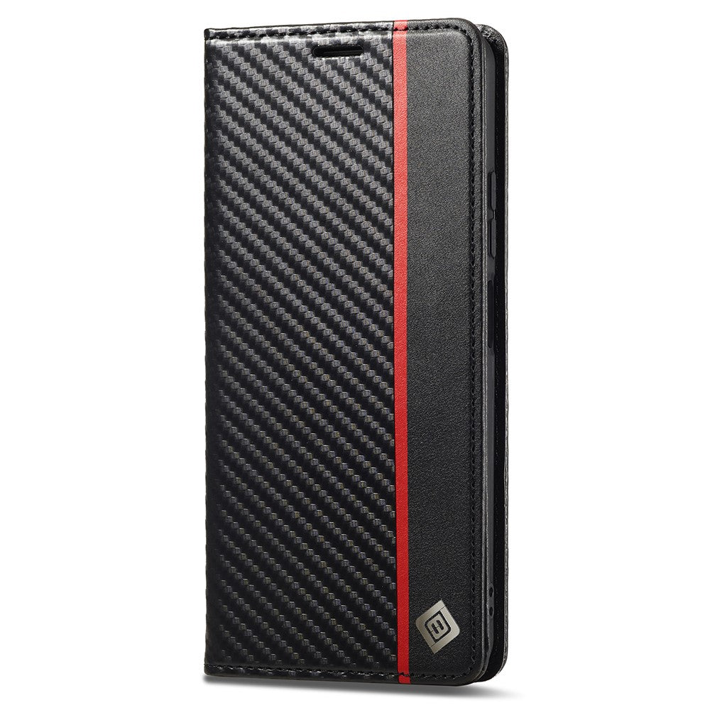 LC.IMEEKE Läderfodral för Xiaomi Redmi Note 12 4G, Kolfiberstruktur, Plånboksfodral, Stativ