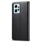 LC.IMEEKE Läderfodral för Xiaomi Redmi Note 12 4G, Kolfiberstruktur, Plånboksfodral, Stativ