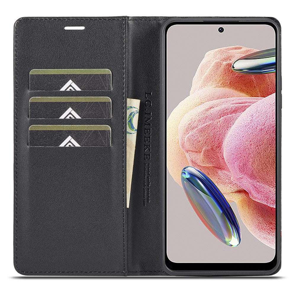 LC.IMEEKE Läderfodral för Xiaomi Redmi Note 12 4G, Kolfiberstruktur, Plånboksfodral, Stativ