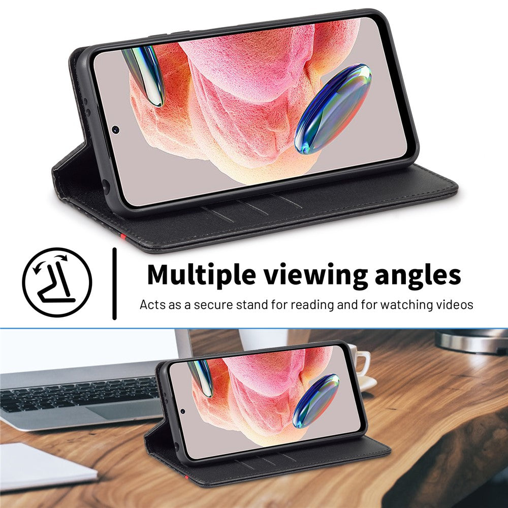 LC.IMEEKE Läderfodral för Xiaomi Redmi Note 12 4G, Kolfiberstruktur, Plånboksfodral, Stativ