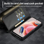 LC.IMEEKE Läderfodral för Xiaomi Redmi Note 12 4G, Kolfiberstruktur, Plånboksfodral, Stativ