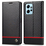 LC.IMEEKE Läderfodral för Xiaomi Redmi Note 12 4G, Kolfiberstruktur, Plånboksfodral, Stativ