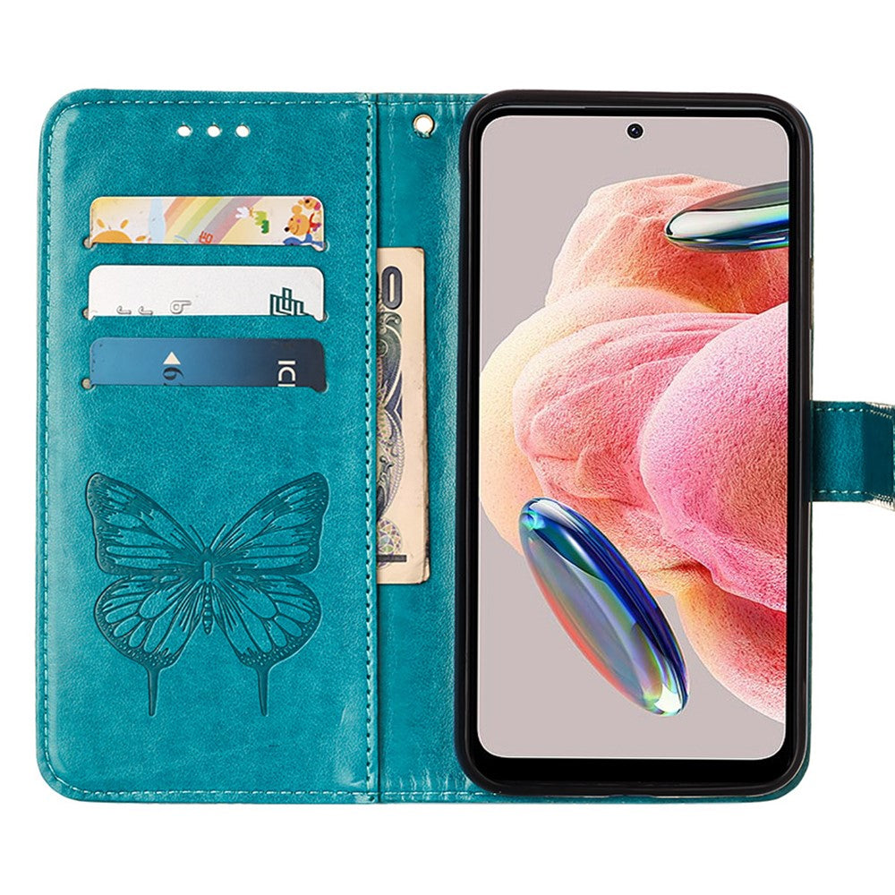 For Xiaomi Redmi Note 12 4G Wallet Case with Wrist Strap Butterfly Imprint Leather Phone Cover