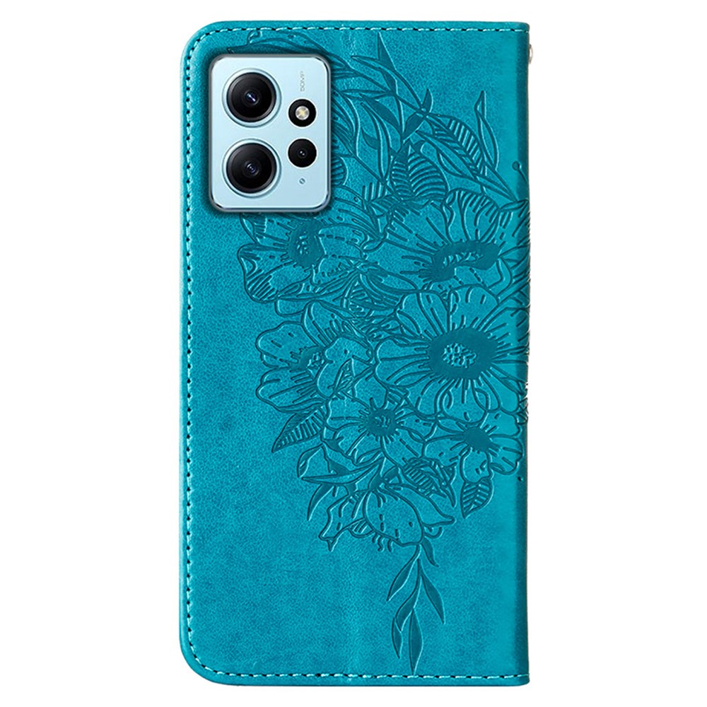 For Xiaomi Redmi Note 12 4G Wallet Case with Wrist Strap Butterfly Imprint Leather Phone Cover