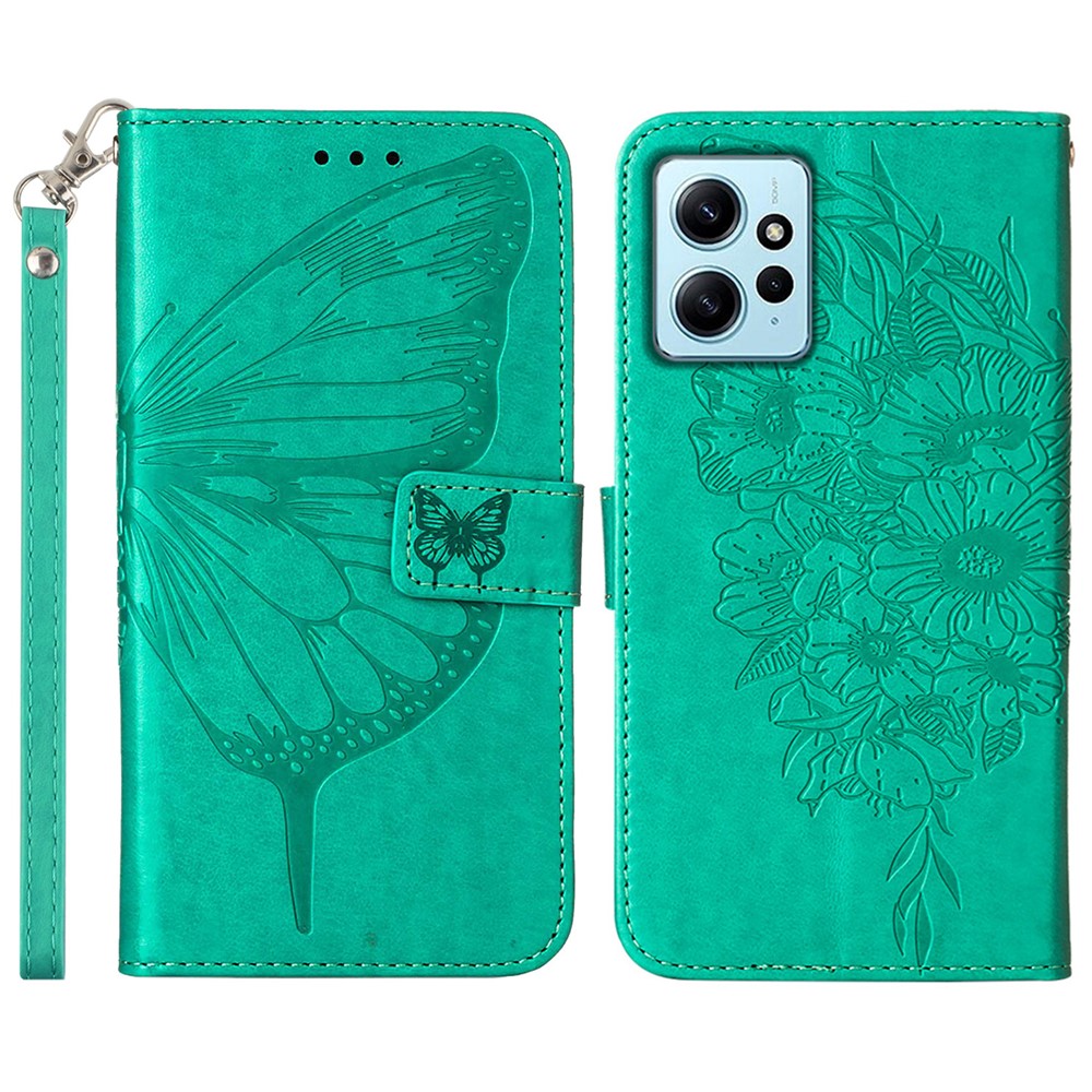 Xiaomi Redmi Note 12 4G Plånboksfodral med Handledsrem Läderfodral med Fjärilstryck
