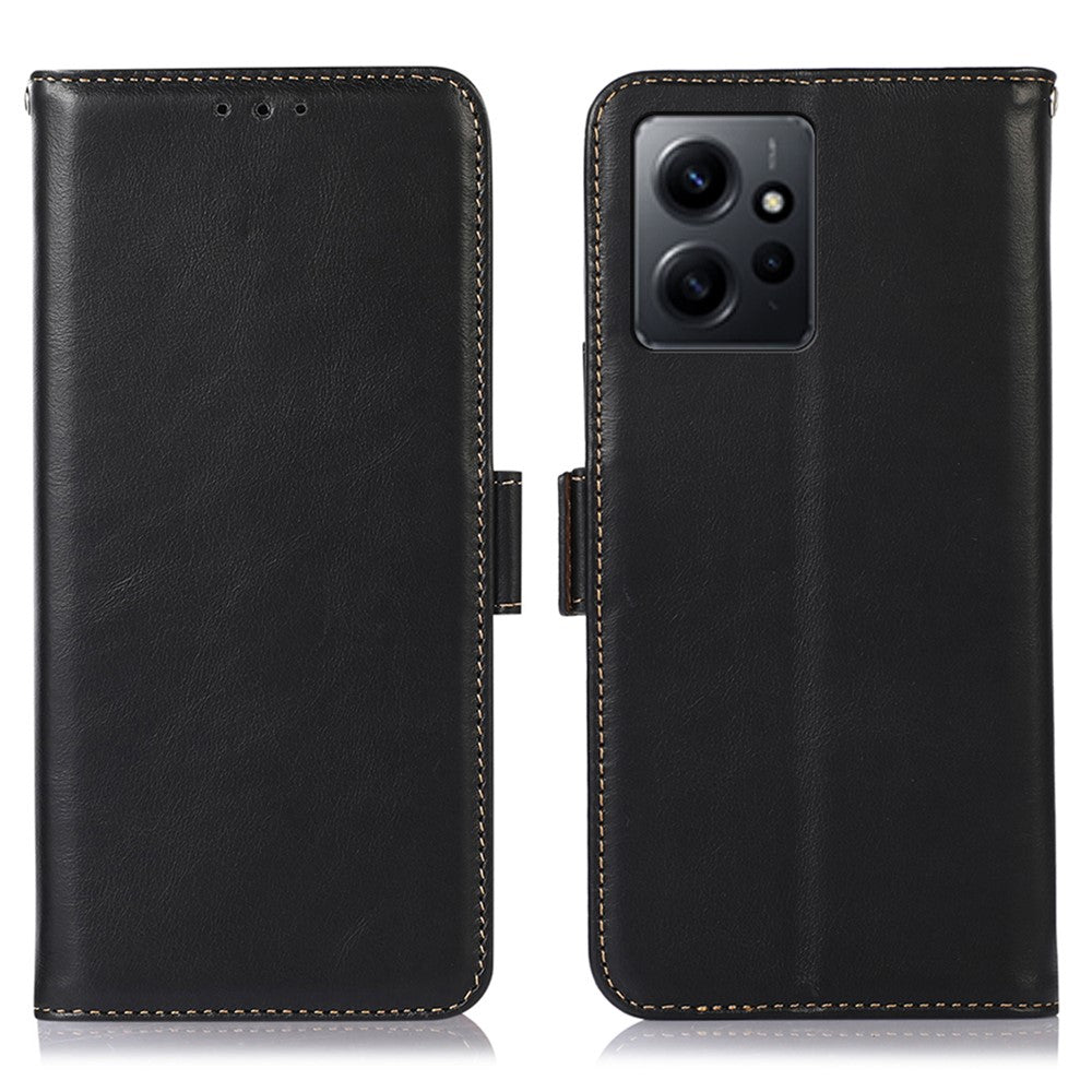 For Xiaomi Redmi Note 12 4G RFID Blocking Phone Cover Genuine Cowhide Leather Stand Wallet Case