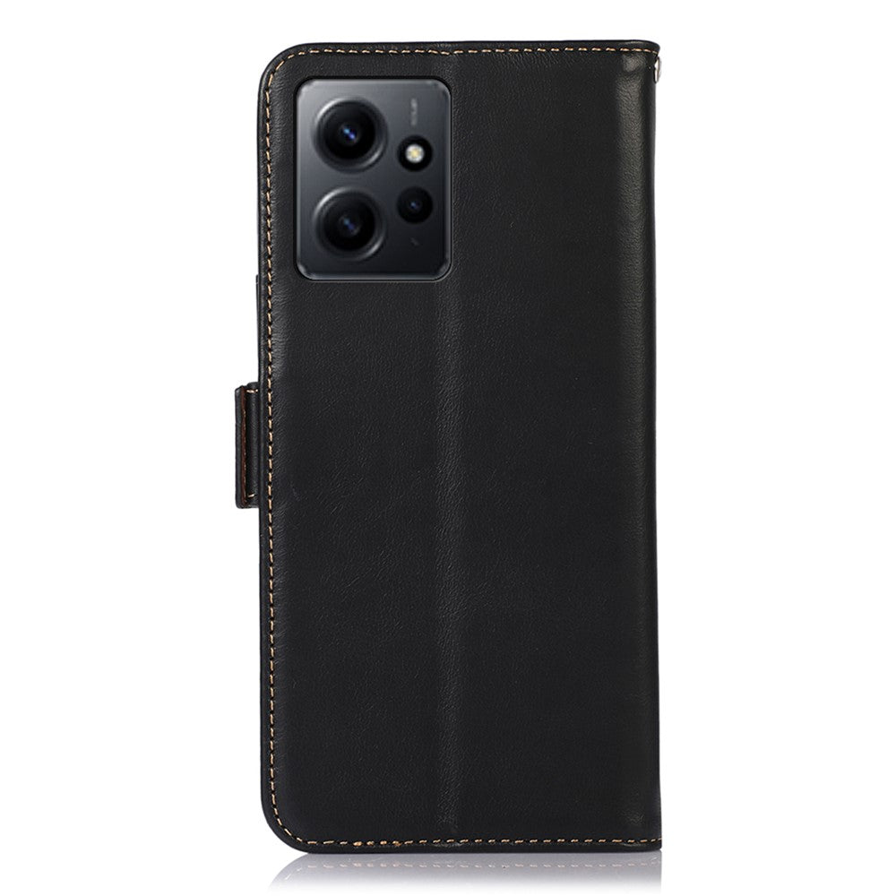 For Xiaomi Redmi Note 12 4G RFID Blocking Phone Cover Genuine Cowhide Leather Stand Wallet Case