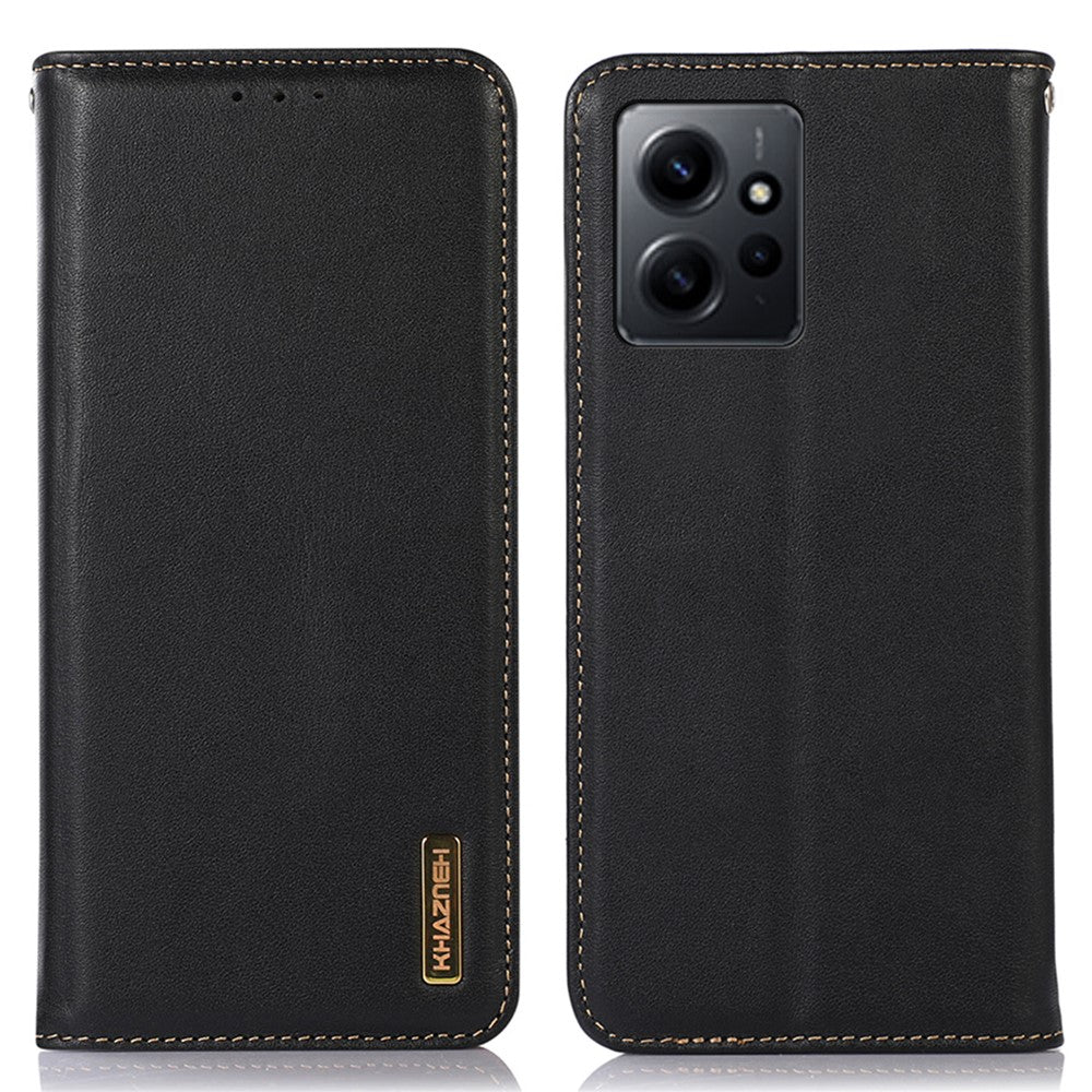 KHAZNEH för Xiaomi Redmi Note 12 4G mobilskal RFID-blockerande stativplånbok i äkta kohudläder