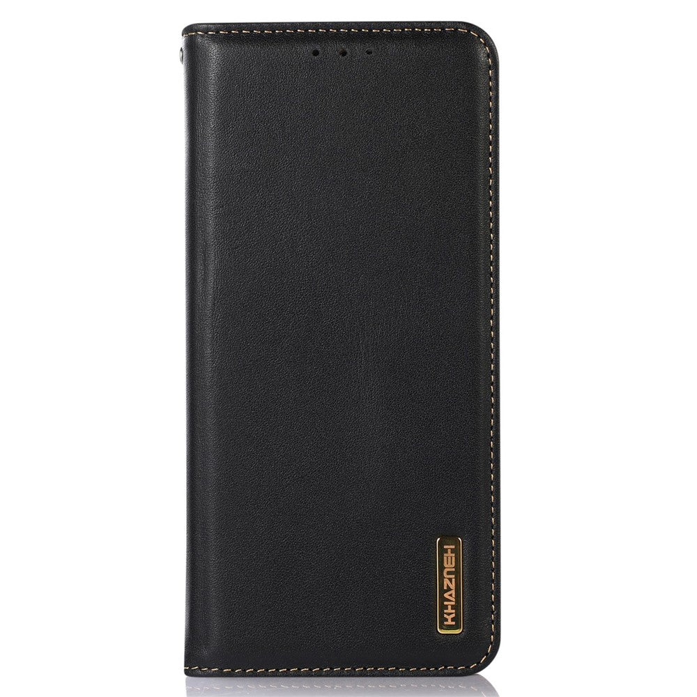 KHAZNEH for Xiaomi Redmi Note 12 4G Phone Case RFID Blocking Stand Wallet Genuine Cowhide Leather Cover