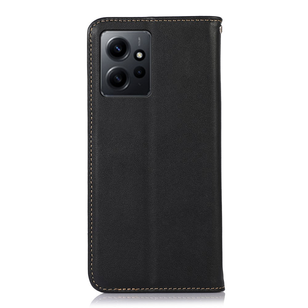 KHAZNEH for Xiaomi Redmi Note 12 4G Phone Case RFID Blocking Stand Wallet Genuine Cowhide Leather Cover