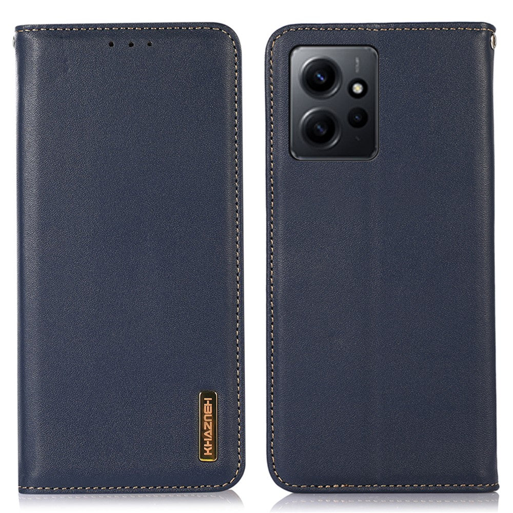 KHAZNEH for Xiaomi Redmi Note 12 4G Phone Case RFID Blocking Stand Wallet Genuine Cowhide Leather Cover