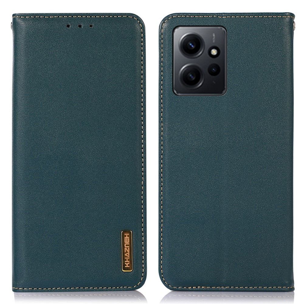 KHAZNEH for Xiaomi Redmi Note 12 4G Phone Case RFID Blocking Stand Wallet Genuine Cowhide Leather Cover
