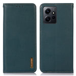 KHAZNEH för Xiaomi Redmi Note 12 4G mobilskal RFID-blockerande stativplånbok i äkta kohudläder
