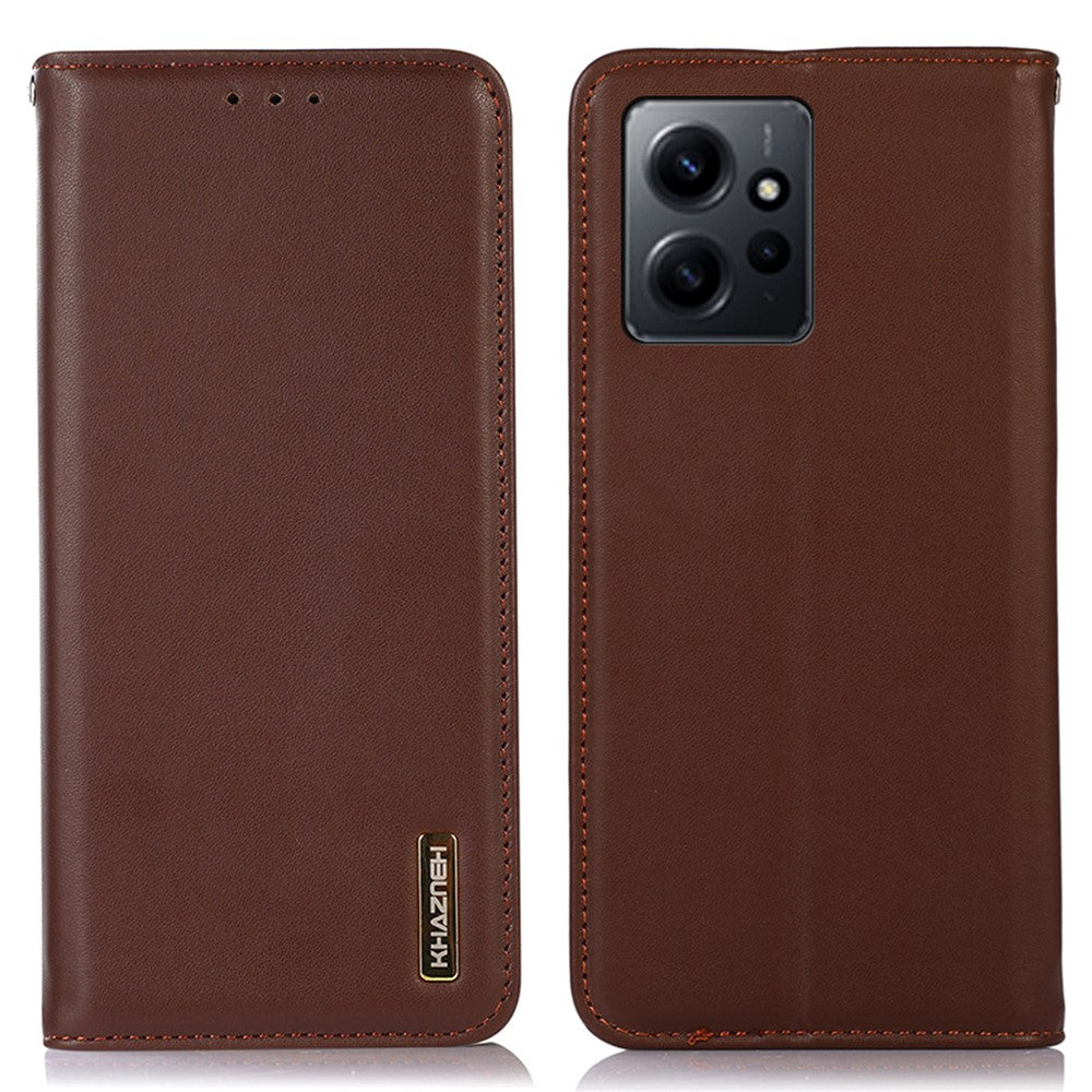 KHAZNEH for Xiaomi Redmi Note 12 4G Phone Case RFID Blocking Stand Wallet Genuine Cowhide Leather Cover