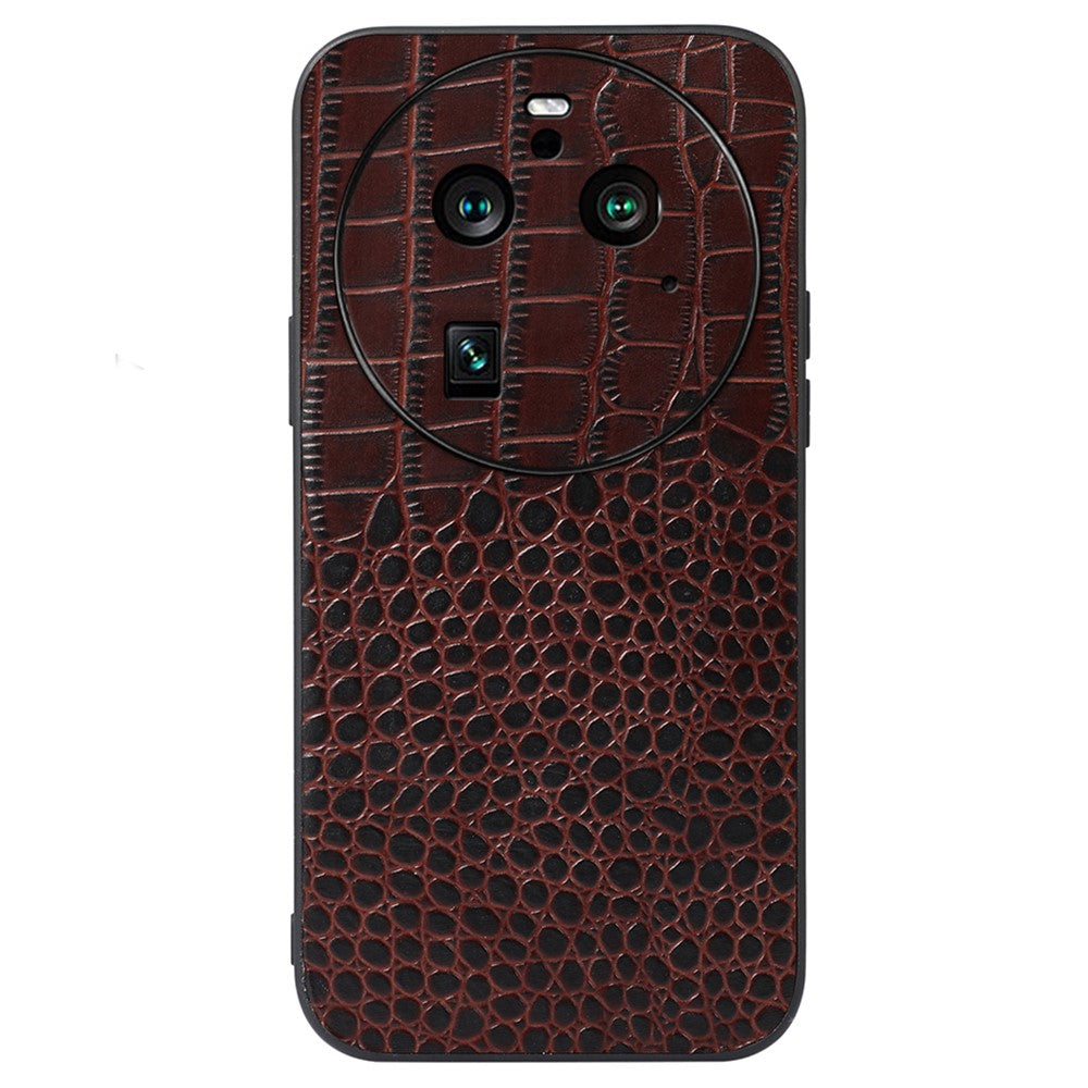 For Oppo Find X6 Pro Phone Case Genuine Cowhide Leather+PC+TPU Crocodile Texture Phone Cover