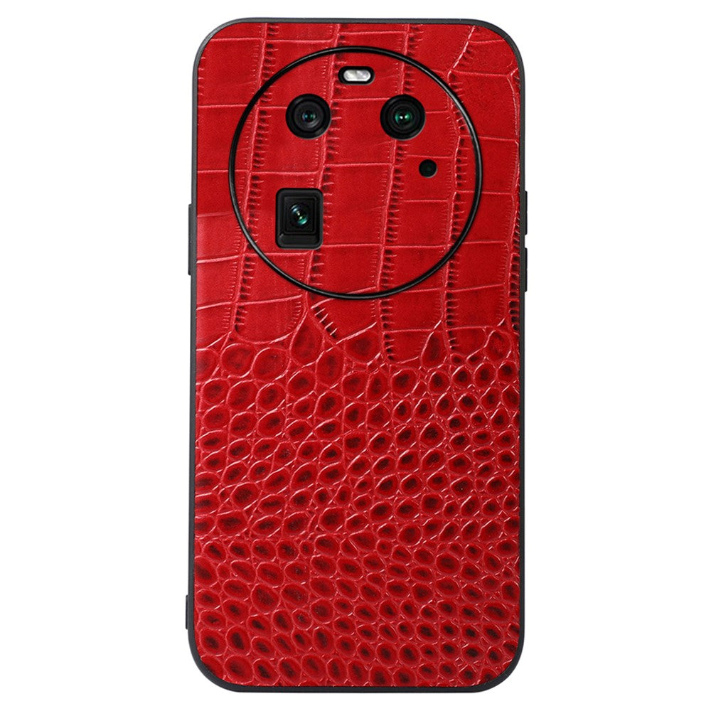 For Oppo Find X6 Cell Phone Case Crocodile Texture Genuine Cowhide Leather Coated PC+TPU Cover