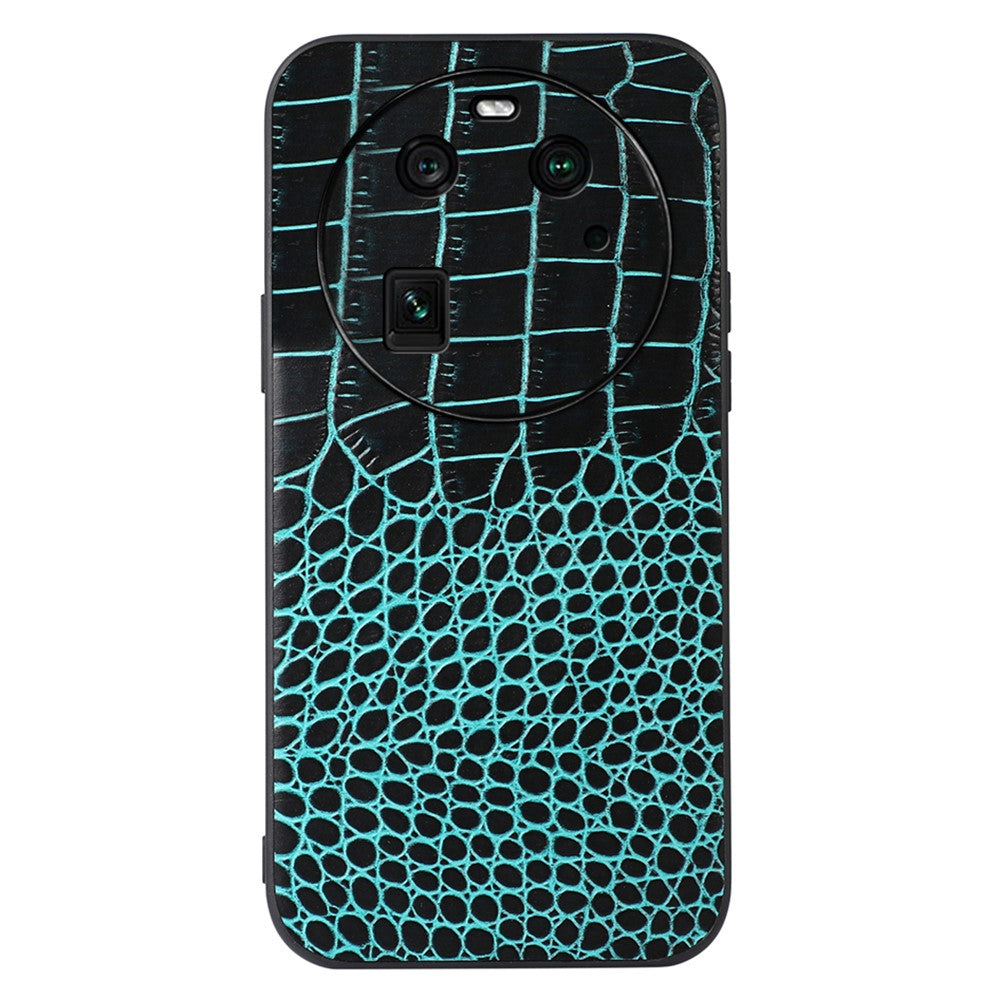 For Oppo Find X6 Cell Phone Case Crocodile Texture Genuine Cowhide Leather Coated PC+TPU Cover
