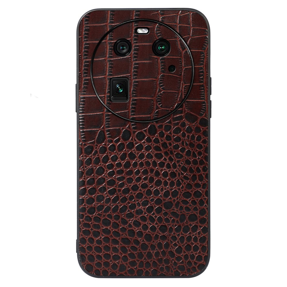 For Oppo Find X6 Cell Phone Case Crocodile Texture Genuine Cowhide Leather Coated PC+TPU Cover