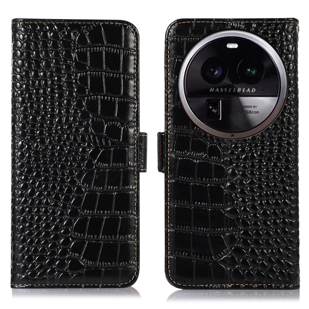 For Oppo Find X6 Pro RFID Blocking Genuine Cowhide Leather Phone Case Phone Wallet Stand Cover