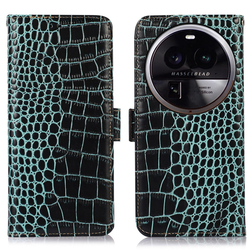 For Oppo Find X6 Pro RFID Blocking Genuine Cowhide Leather Phone Case Phone Wallet Stand Cover