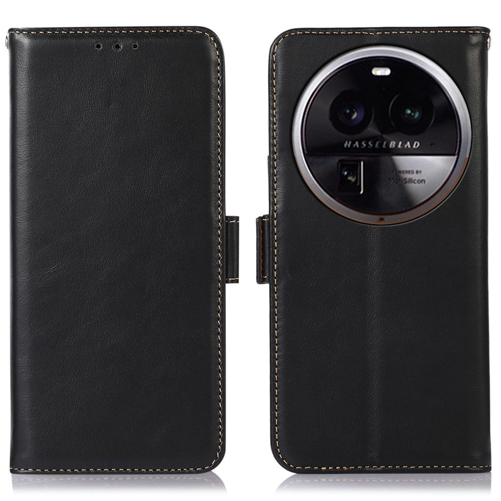 For Oppo Find X6 Pro Phone Case RFID Blocking Genuine Cowhide Leather Cover with Stand Wallet