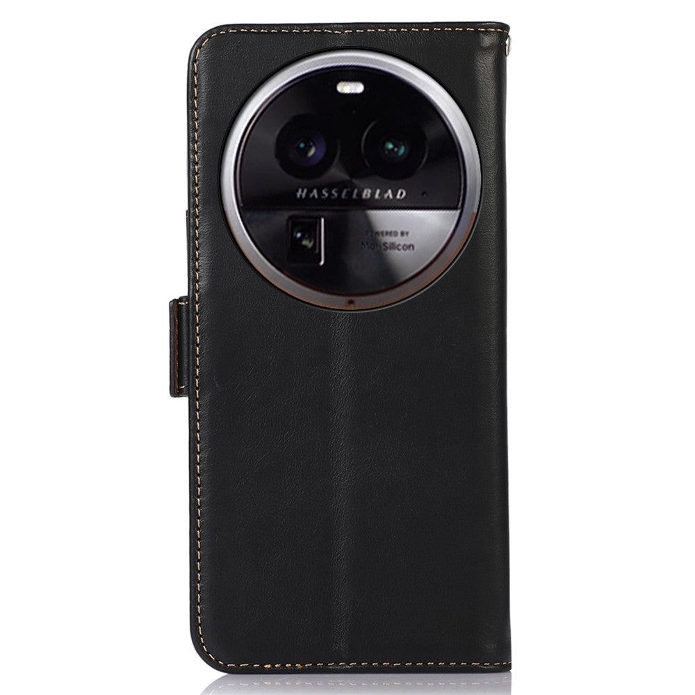 For Oppo Find X6 Pro Phone Case RFID Blocking Genuine Cowhide Leather Cover with Stand Wallet