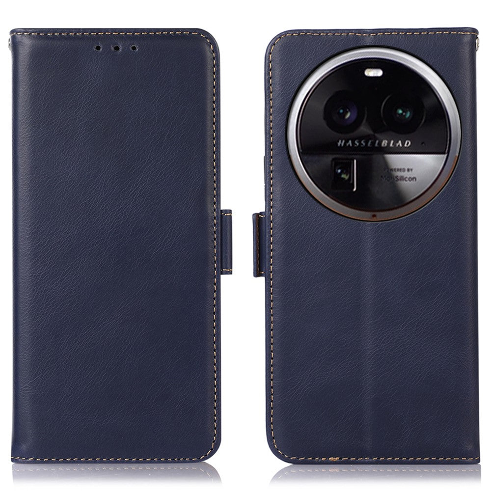 For Oppo Find X6 Pro Phone Case RFID Blocking Genuine Cowhide Leather Cover with Stand Wallet
