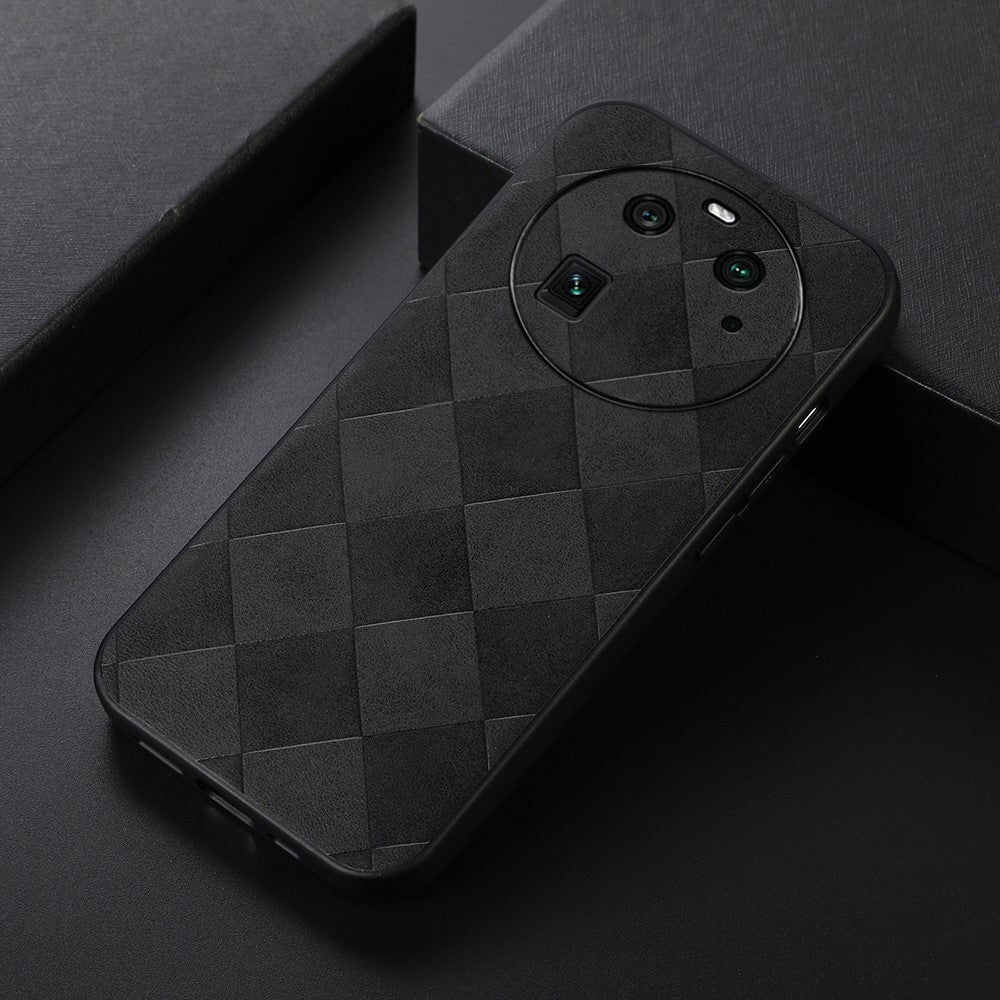 For Oppo Find X6 Grid Texture Phone Case PU Leather Coated PC+TPU Cover
