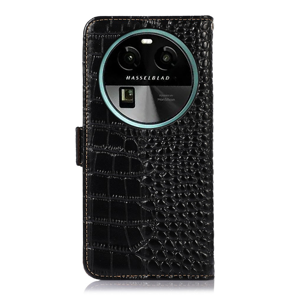 For Oppo Find X6 RFID Blocking Stand Wallet Crocodile Texture Genuine Cowhide Leather Phone Cover