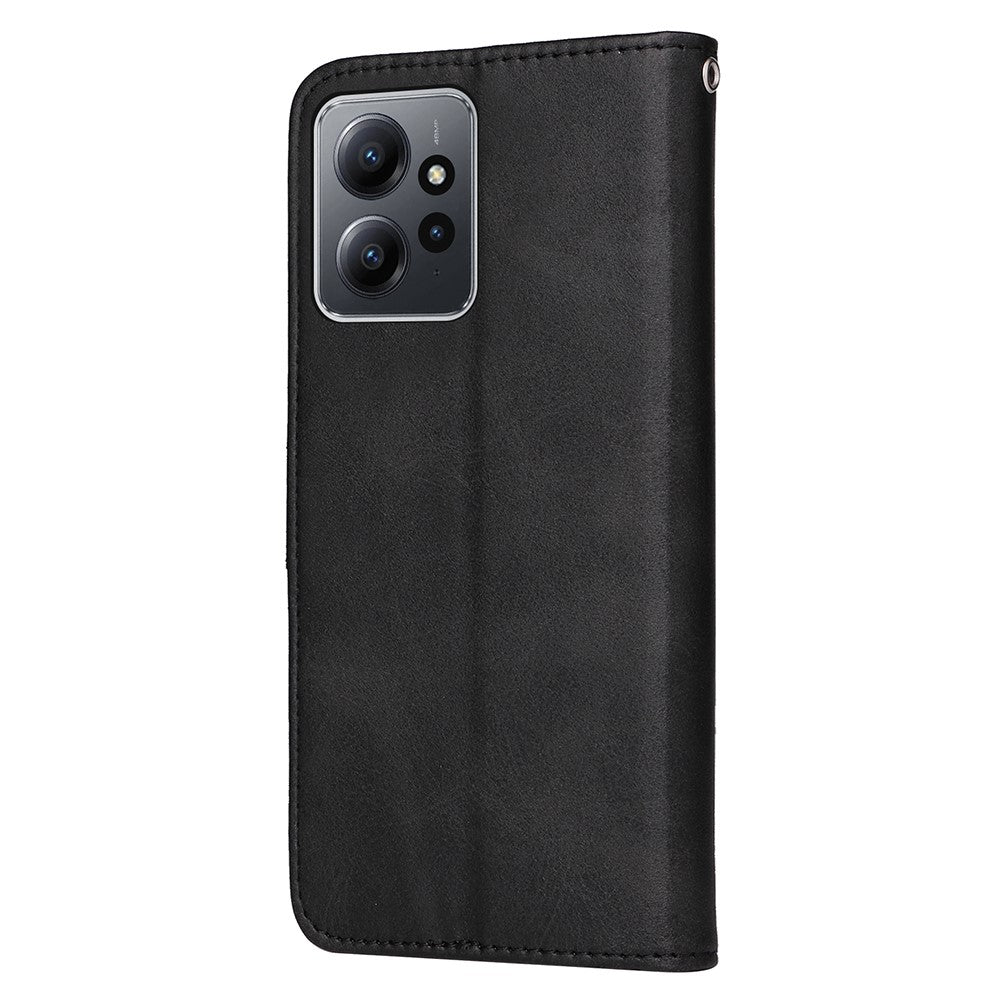 For Xiaomi Redmi Note 12 4G Calf Texture Leather Phone Case Stand Wallet Phone Cover with Strap