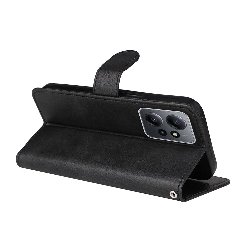 For Xiaomi Redmi Note 12 4G Calf Texture Leather Phone Case Stand Wallet Phone Cover with Strap