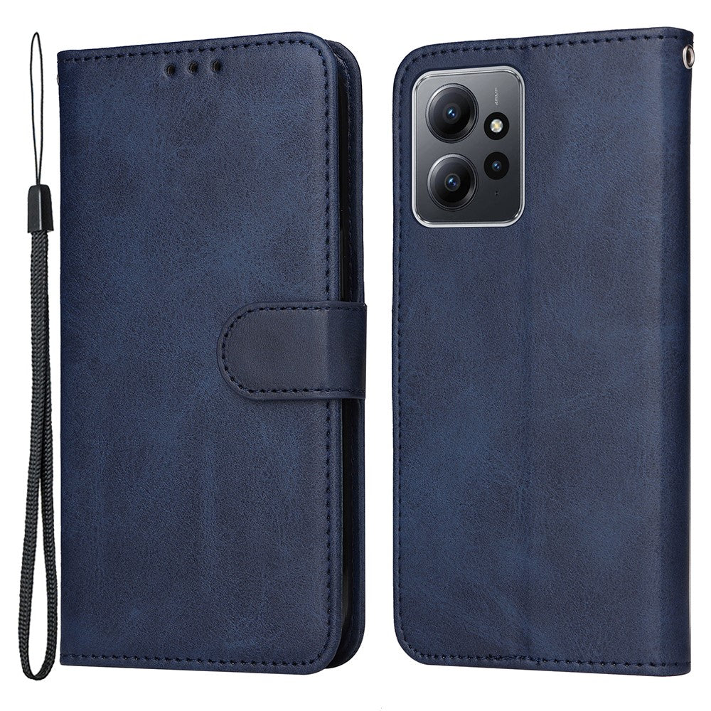 For Xiaomi Redmi Note 12 4G Calf Texture Leather Phone Case Stand Wallet Phone Cover with Strap