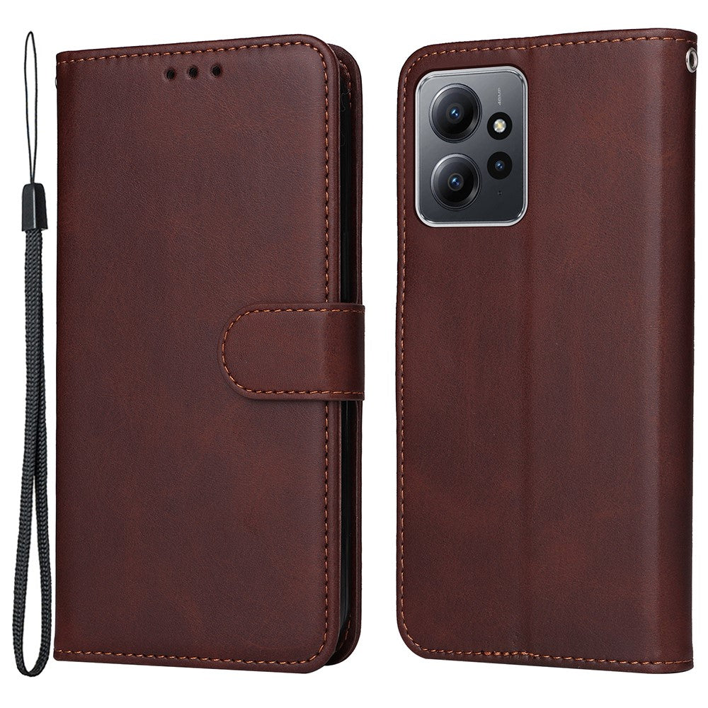 Xiaomi Redmi Note 12 4G Kalvtexturerat Lädermobilskal Stativ Plånboksfodral med Rem