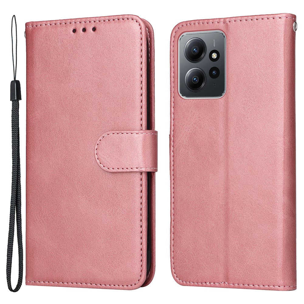 For Xiaomi Redmi Note 12 4G Calf Texture Leather Phone Case Stand Wallet Phone Cover with Strap