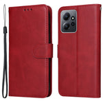 For Xiaomi Redmi Note 12 4G Calf Texture Leather Phone Case Stand Wallet Phone Cover with Strap