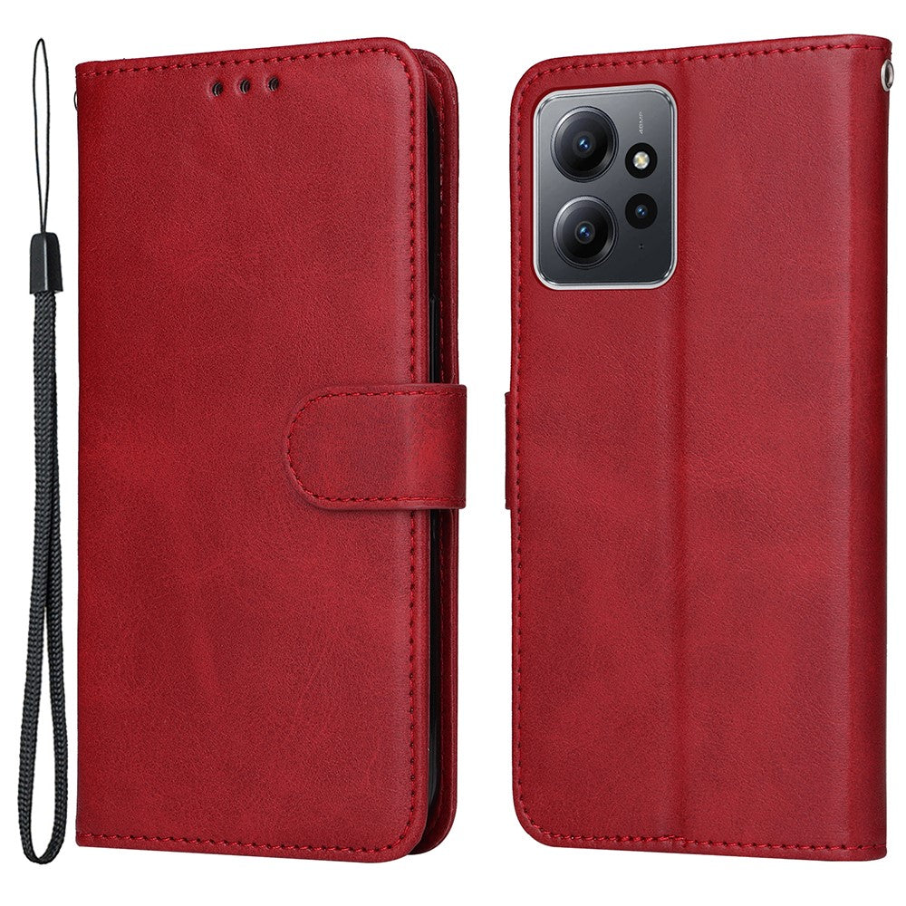 For Xiaomi Redmi Note 12 4G Calf Texture Leather Phone Case Stand Wallet Phone Cover with Strap