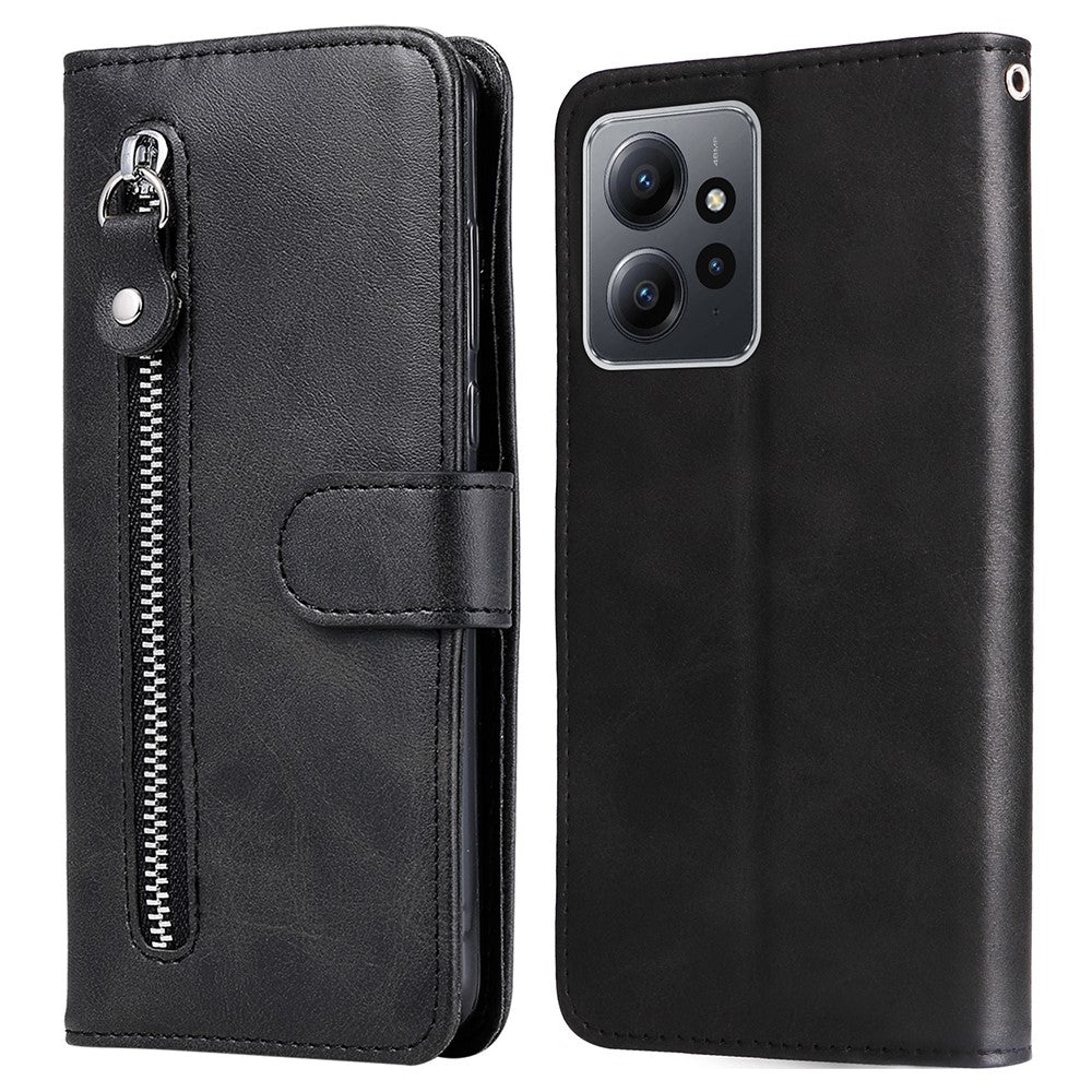 For Xiaomi Redmi Note 12 4G Zipper Pocket Leather Case Calf Texture Stand Wallet Phone Cover