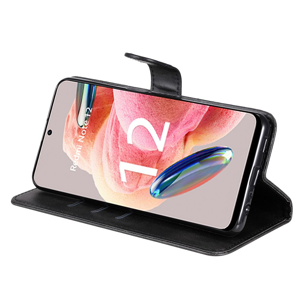 For Xiaomi Redmi Note 12 4G Zipper Pocket Leather Case Calf Texture Stand Wallet Phone Cover