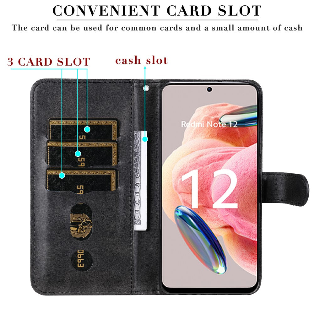 For Xiaomi Redmi Note 12 4G Zipper Pocket Leather Case Calf Texture Stand Wallet Phone Cover