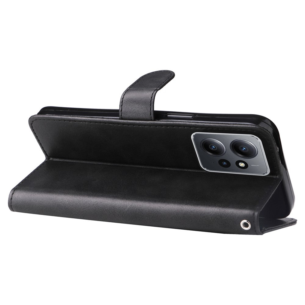 For Xiaomi Redmi Note 12 4G Zipper Pocket Leather Case Calf Texture Stand Wallet Phone Cover