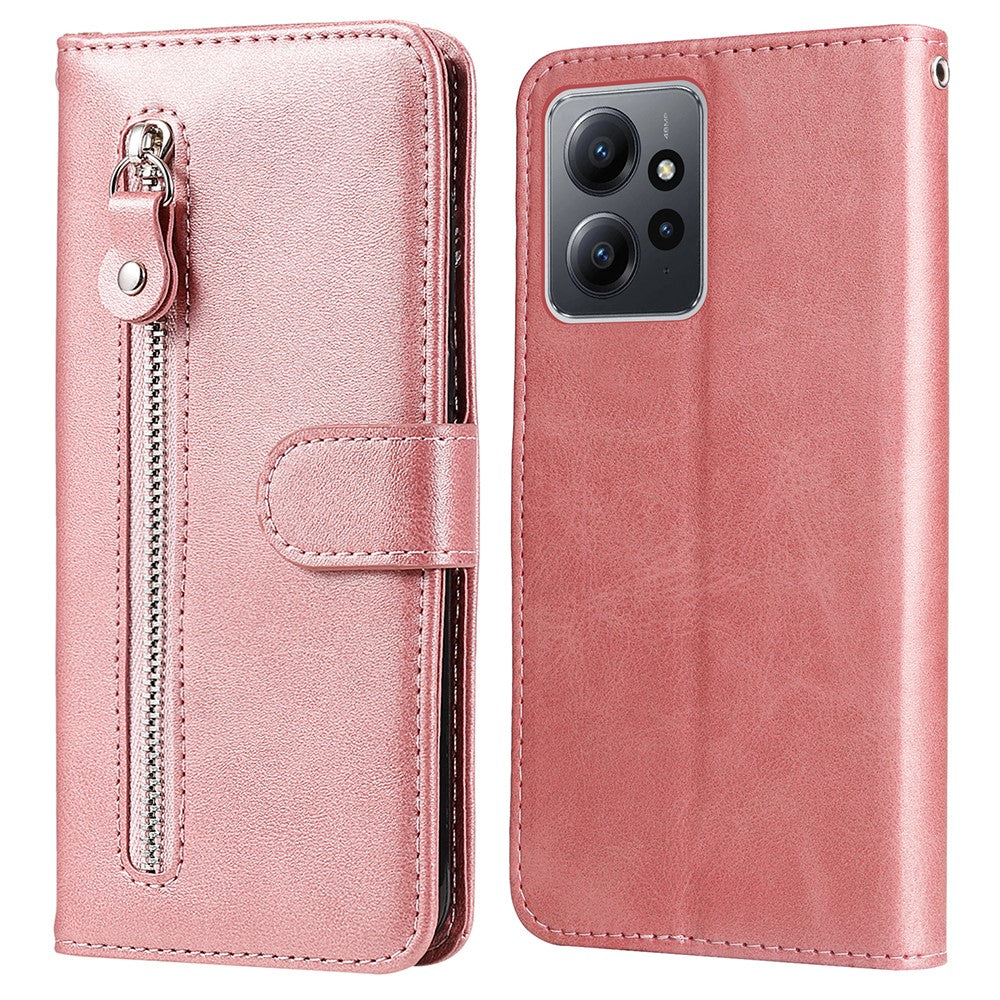 For Xiaomi Redmi Note 12 4G Zipper Pocket Leather Case Calf Texture Stand Wallet Phone Cover