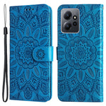 For Xiaomi Redmi Note 12 4G Phone Wallet Case PU Leather Sunflower Imprinted Stand Cover with Strap