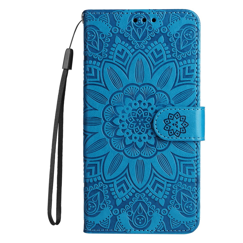 For Xiaomi Redmi Note 12 4G Phone Wallet Case PU Leather Sunflower Imprinted Stand Cover with Strap