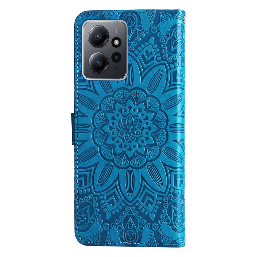 For Xiaomi Redmi Note 12 4G Phone Wallet Case PU Leather Sunflower Imprinted Stand Cover with Strap