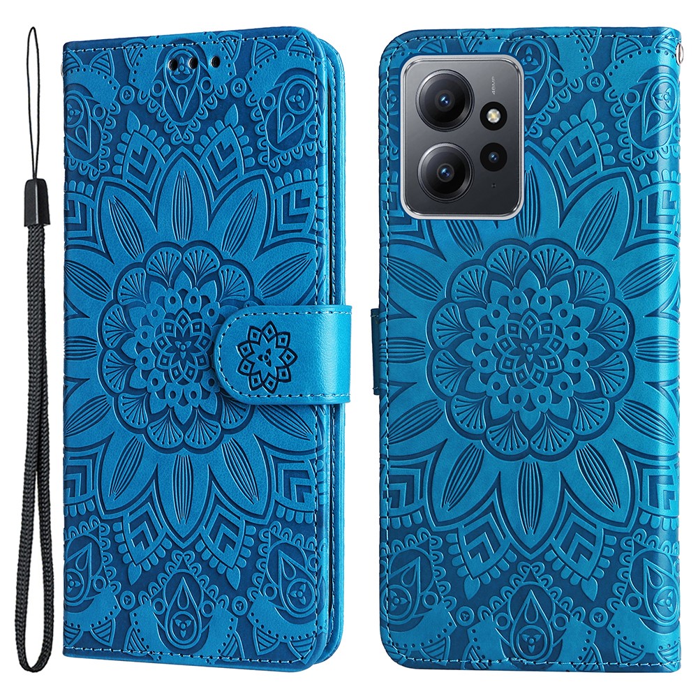 Xiaomi Redmi Note 12 4G mobil Plånboksfodral PU-läder Solrostryckt Stativfodral med Rem