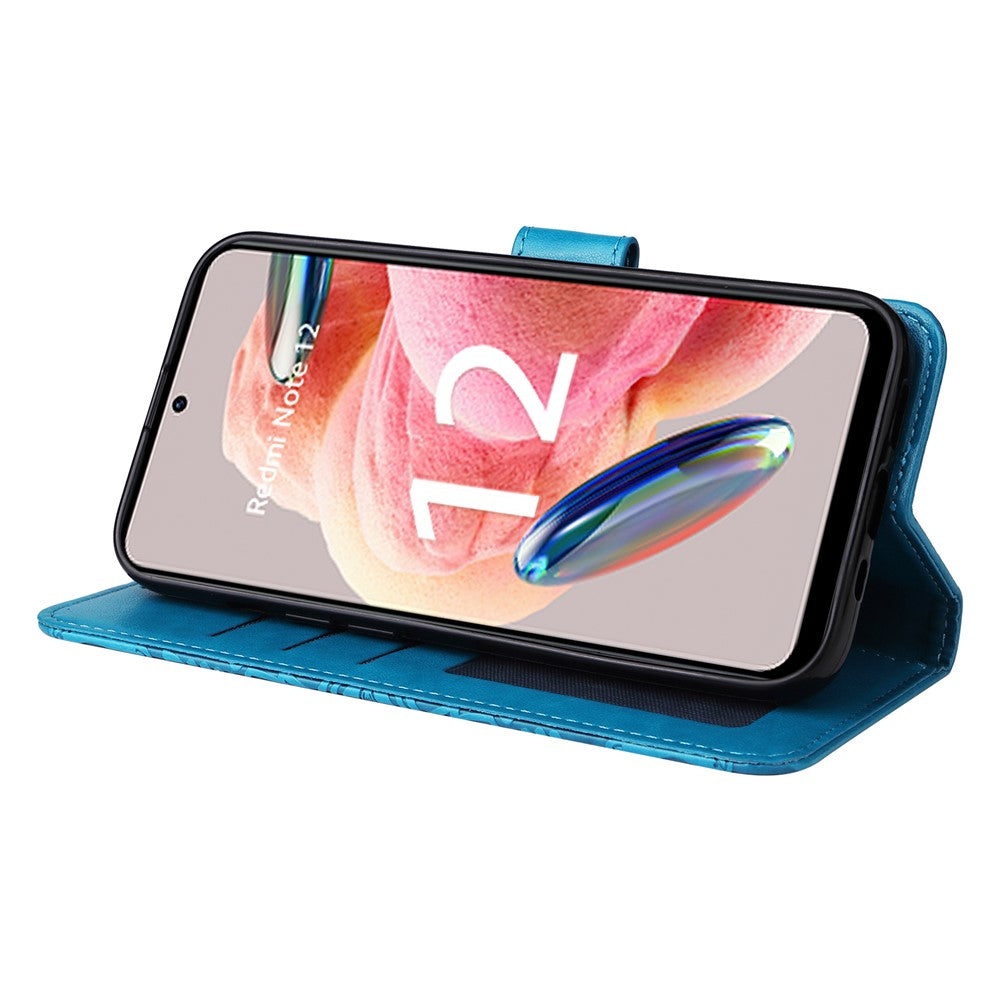 For Xiaomi Redmi Note 12 4G Phone Wallet Case PU Leather Sunflower Imprinted Stand Cover with Strap