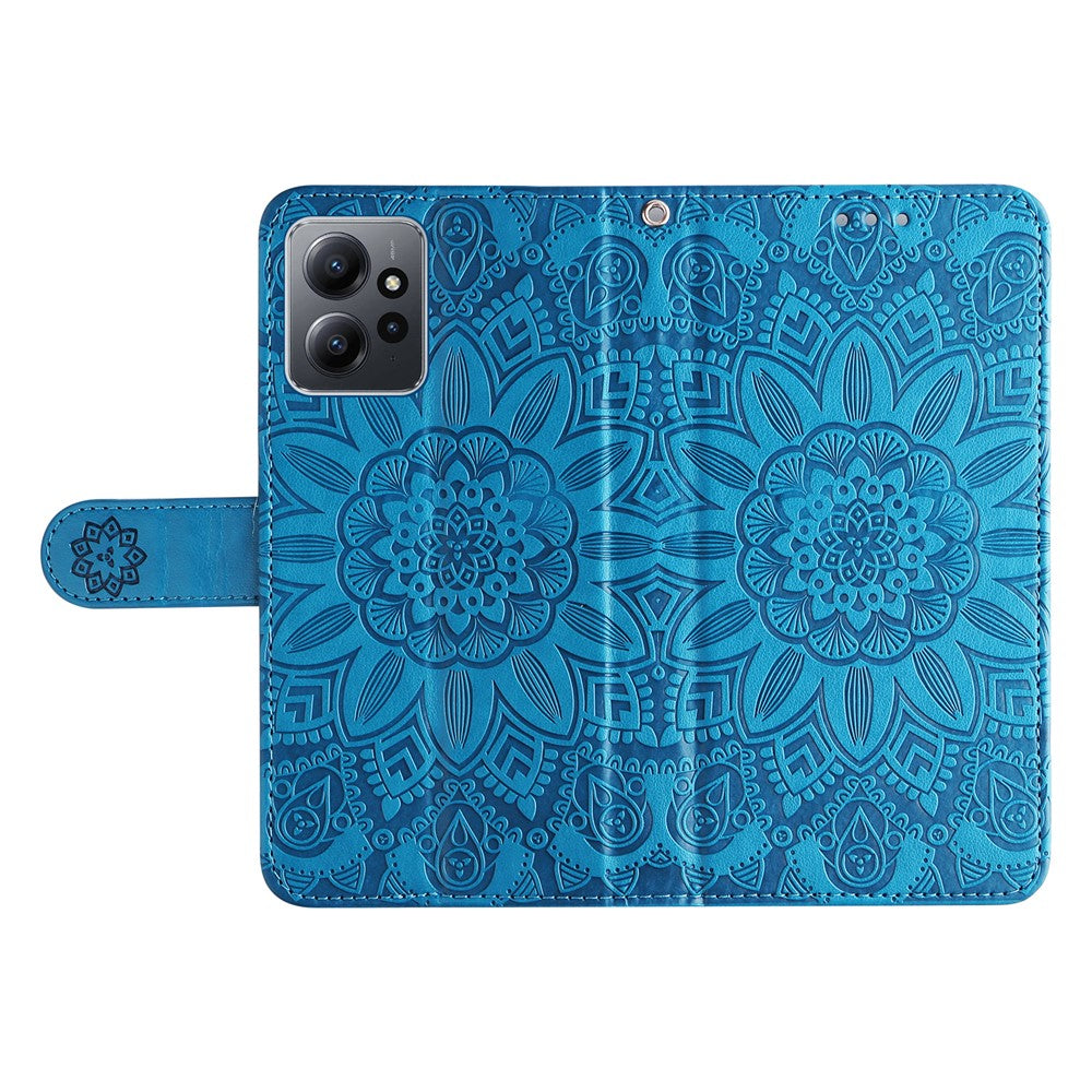 For Xiaomi Redmi Note 12 4G Phone Wallet Case PU Leather Sunflower Imprinted Stand Cover with Strap