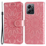 For Xiaomi Redmi Note 12 4G Phone Wallet Case PU Leather Sunflower Imprinted Stand Cover with Strap